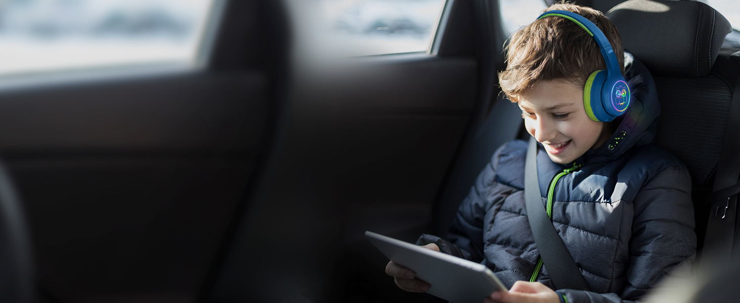 Дитячі навушники LOBKIN Bluetooth Over-Ear з чохлом, бездротові та провідні, для дівчаток, складні, регульовані, для школи, подорожей (блакитно-зелені, ANC)