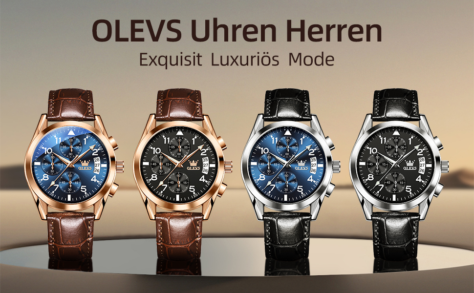 Годинник чоловічий OLEVS Vintage з шкіряним ремінцем, великий циферблат, водонепроникні, аналогові годинники з датою (2878, блакитний циферблат/коричневий ремінець)