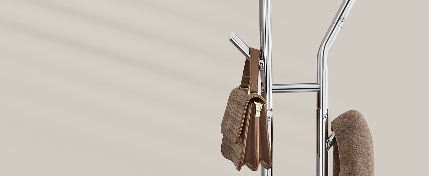 Стійка для одягу SONGMICS на колесах, 2 перекладини, срібна, до 100 кг, 103,5 см