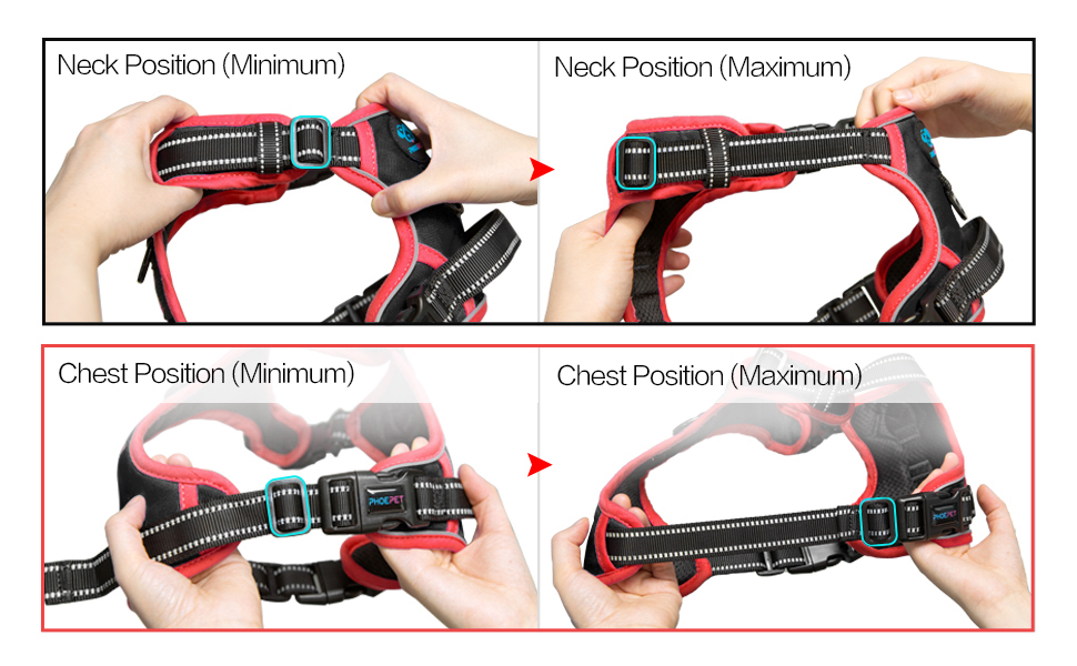 Шлейка для собак PHOEPET без натягу, світловідбиваюча, регульована, з ручкою для тренувань + 2 гачки для повідка + 3 застібки + 4 ковзаючі пряжки (M, Чорний)