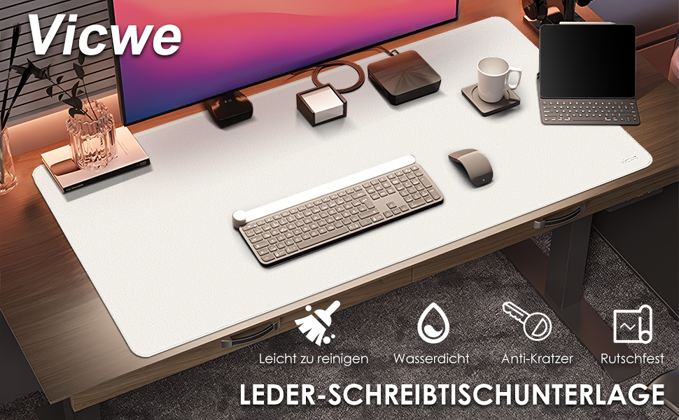 Підкладка на стіл Vicwe з PU-шкіри 80x40 см, біла. Килимок для миші, захист столу для офісу та дому