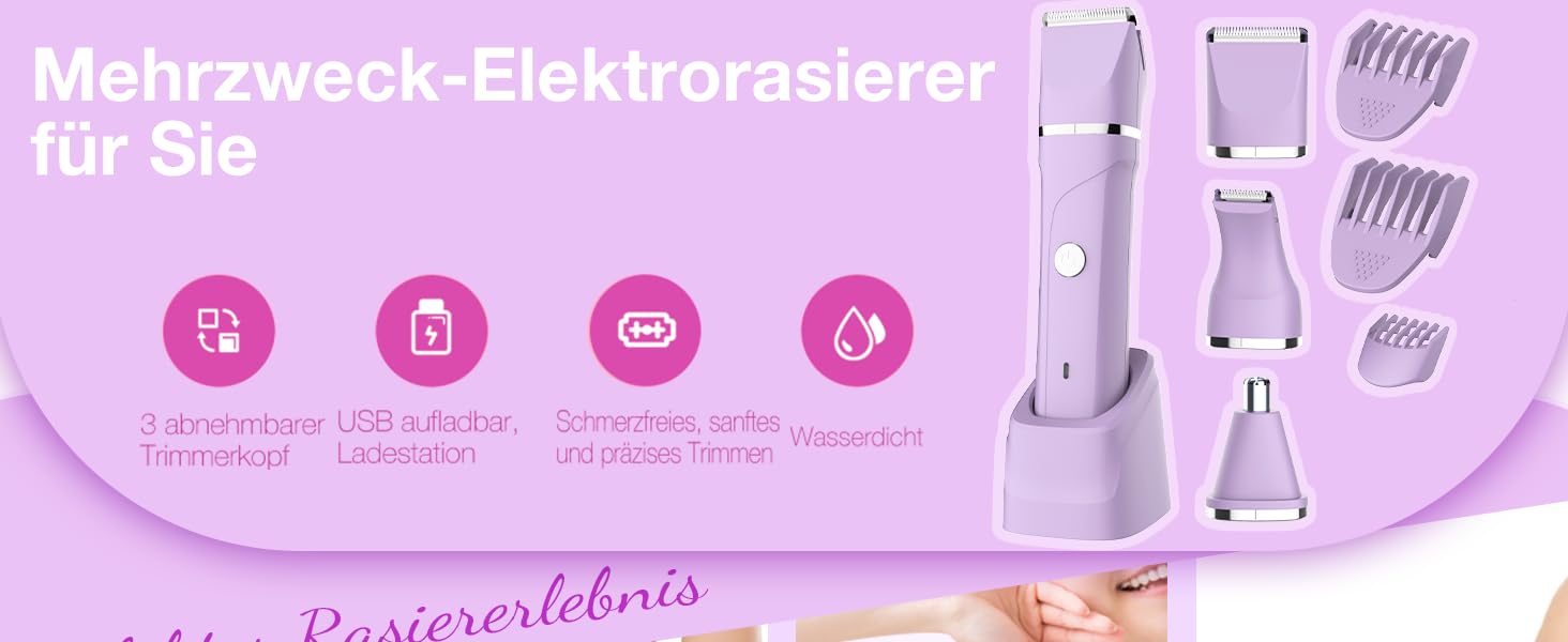 Електричний тример для інтимної зони для жінок, вологостійкий, акумуляторний (червоний)