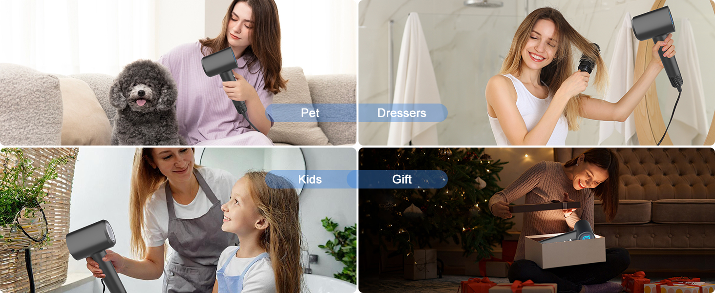 Супершвидкий фен Supersonic з іонізацією 200 млн негативних іонів, 110 000 обертів/хв безщітковий двигун, низький рівень шуму 57dB, інтелектуальна стабільна температура для подорожей та дому, чорний