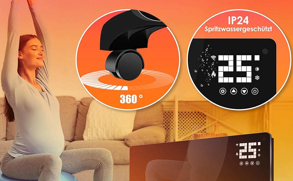 Електричний конвектор KESSER® з Wi-Fi, LCD-дисплеєм та пультом керування. Чорний, 2500 Вт. Можливість встановлення на стіну або на підлогу.