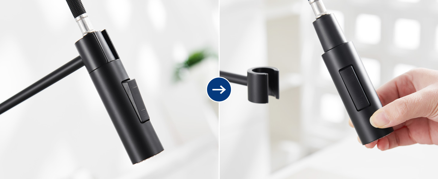 Змішувач кухонний CECIPA з витяжною лійкою, чорний, нержавіюча сталь, 360° обертання, 2 режими струменя