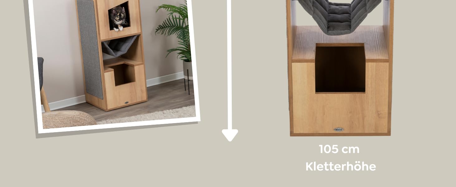 Будиночок для котів TRIXIE CityStyle 105 см, коричневий/сірий – сучасний котячий будиночок з гамаком та зручним лежанком – міцний та комфортний, 44725