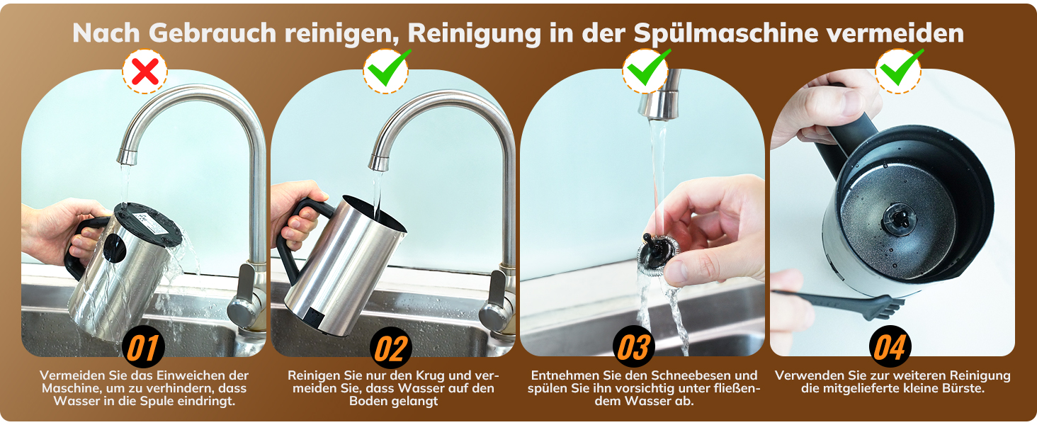 Електричний піногасник для молока Morpilot, 650W, нержавіюча сталь, 350мл, для гарячого та холодного молока, сумісний з посудомийною машиною