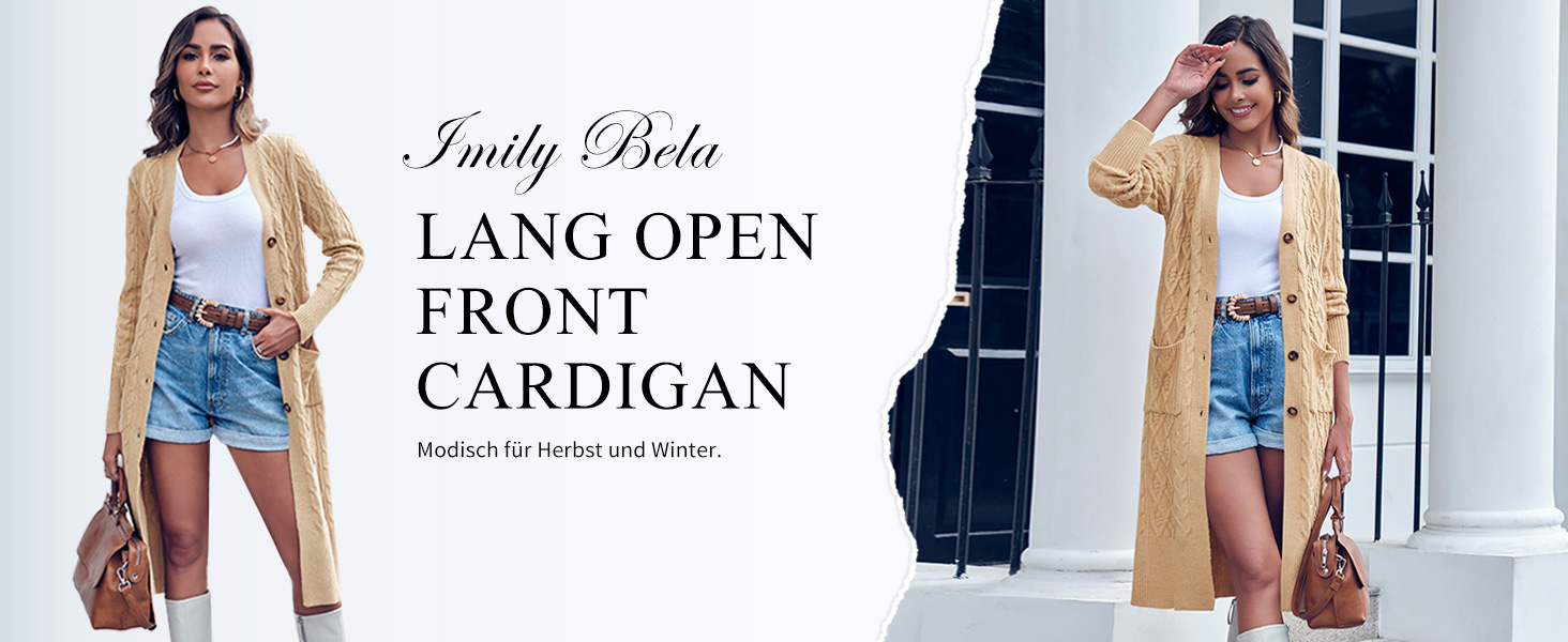 Жіноча в'язана жилетка Imily Bela з відкритим передом, довгим рукавом, візерунком коси та кишенями. Ідеальна на осінь-зиму. XL, бежевий колір