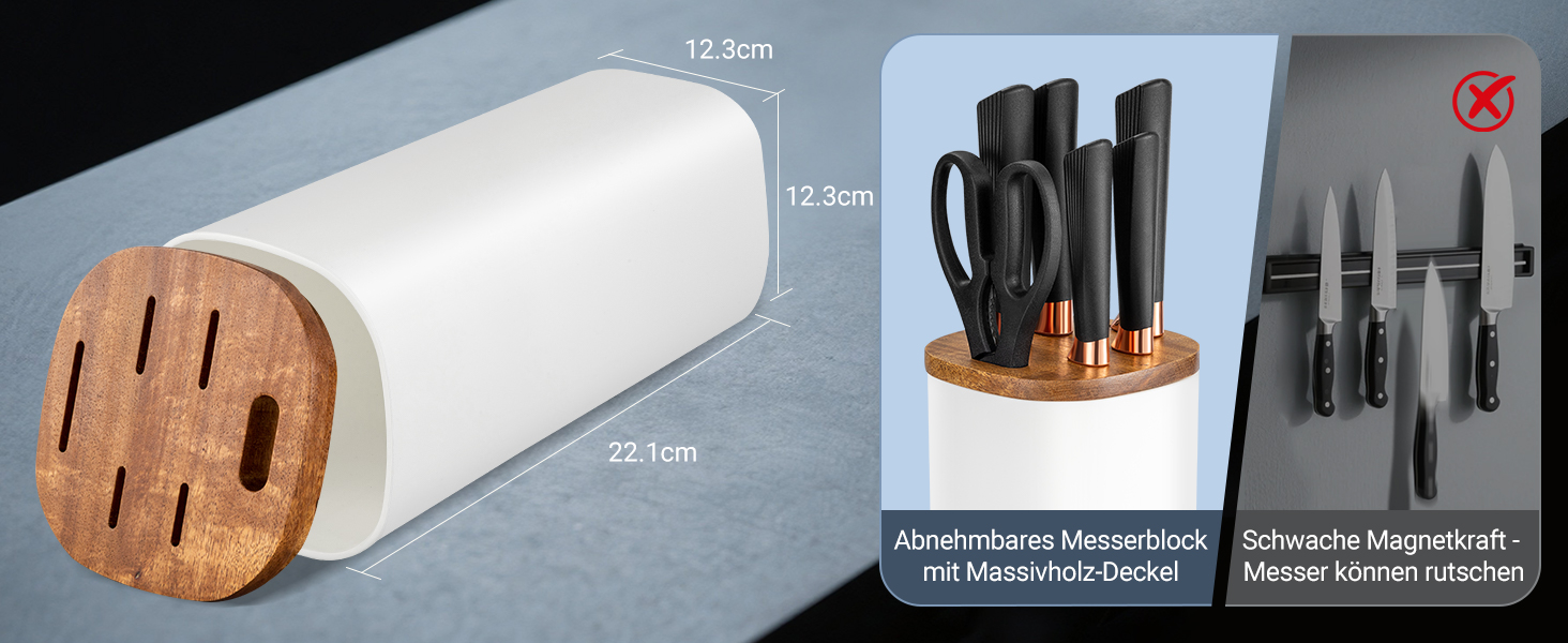 Набір ножів кухонний 6 предметів з блоком, нержавіюча сталь, білий