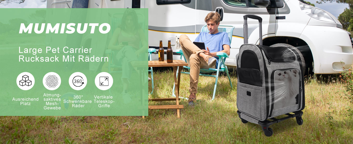 Транспортна переноска для котів та собак на колесах, 360° обертання, з кишенями, вантажний візок-рюкзак, портативна та дихаюча, для маленьких собак та середніх котів до 15 кг