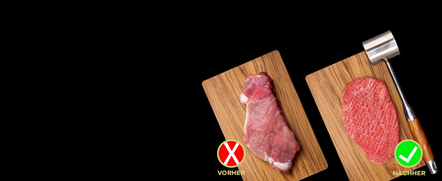 Нітрокс Fleischklopfer з нержавіючої сталі з дерев'яною ручкою - преміум-якість, для приготування шніцелів, миття в посудомийній машині, безпечний для продуктів харчування - молоток для м'яса, ніжний м'ясорубка, молоток для м'яса з нержавіючої сталі, пристосування для розбивання м'яса