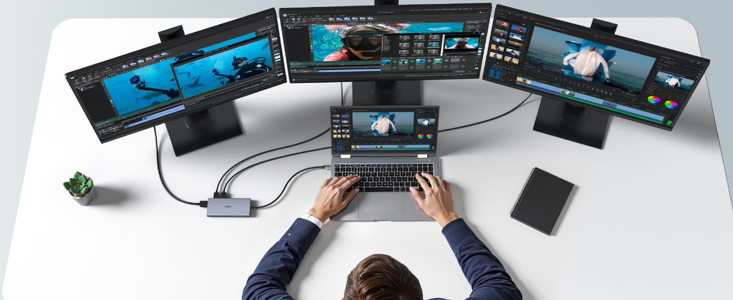 Док-станція USB-C з підтримкою двох моніторів, 14 в 1 для ноутбука, хаб з 2 HDMI, VGA, Ethernet, PD, USB Data, 5 USB портів, SD/TF кардридер, аудіо