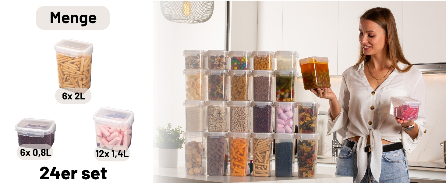 Набір контейнерів для зберігання Deco haus® з кришкою (24 шт.) - для кухні, продуктів, круп, борошна