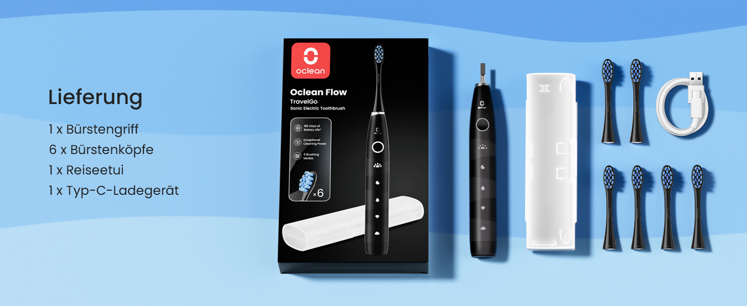 Oclean Find Duo Set: Електрична зубна щітка 2 шт. з 5 режимами, акумулятор 180 днів, IPX7, рожевий & блакитний (чорний, 6 шт.)