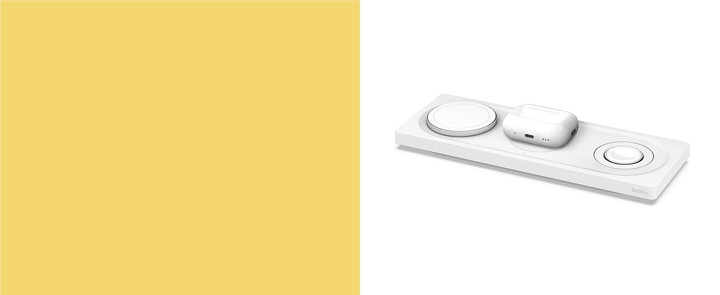 Belkin MagSafe Бездротовий зарядний пристрій 3-в-1 MFi для iPhone 16/15/14/13/12, Apple Watch, AirPods (Білий)