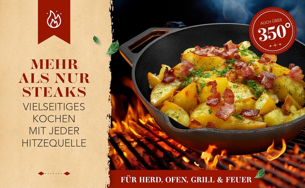 Чавунна сковорода гриль Krustenzauber 26 см з індукційним дном та двома ручками - рифлена, для смаження м'яса та овочів