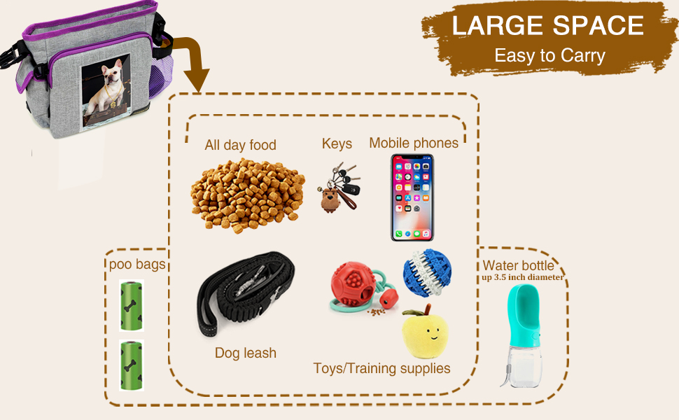 Сумка для ласощів для собак під час тренувань, без рук. Велика сумка для корму з багатьма кишенями, вбудований диспенсер для фекалій та фотосумка, для походів, подорожей на відкритому повітрі