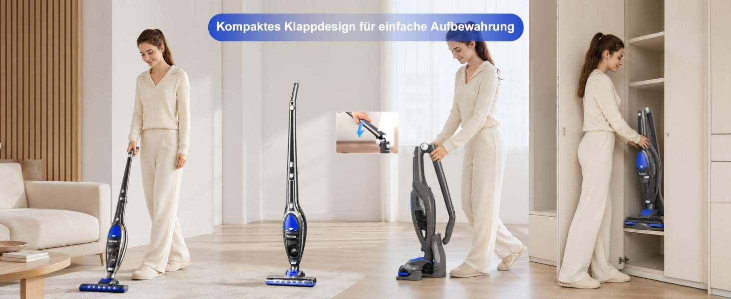 Акумуляторний бездротовий пилосос Akitas V10A з BLDC-мотором 450W, потужність всмоктування 45kPa, LED-щітка з зеленим світлом, для килимів, твердих підлог та шерсті тварин