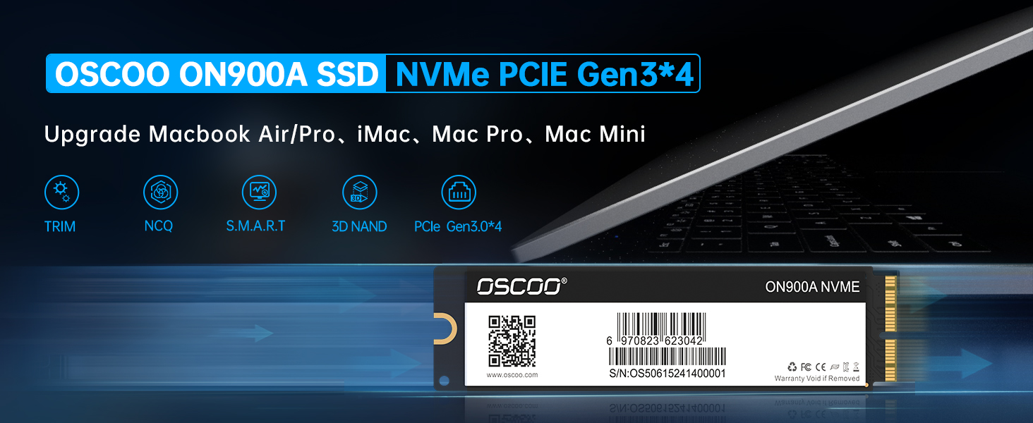 SSD NVMe PCIe Gen3.0x4 512GB для Mac (2013-2018) - до 2000 МБ/с читання, 1600 МБ/с запис