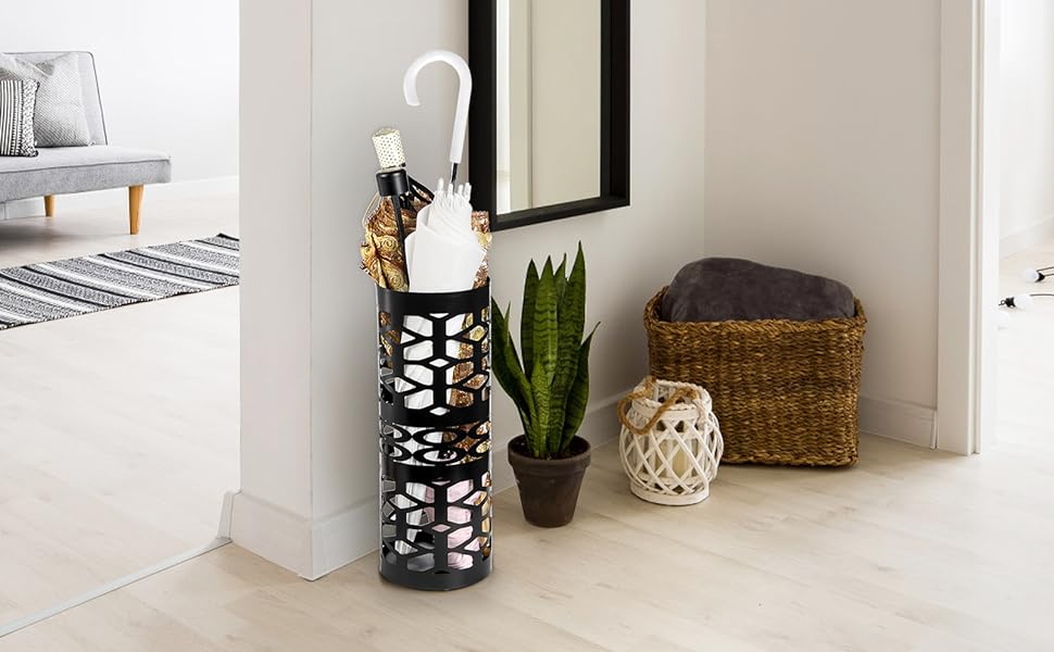 ZENFUN Metal Umbrella Stand - Freestanding Umbrella Holder for Entryway, Home, Office, Hotel - Black, 15x15x40 CM