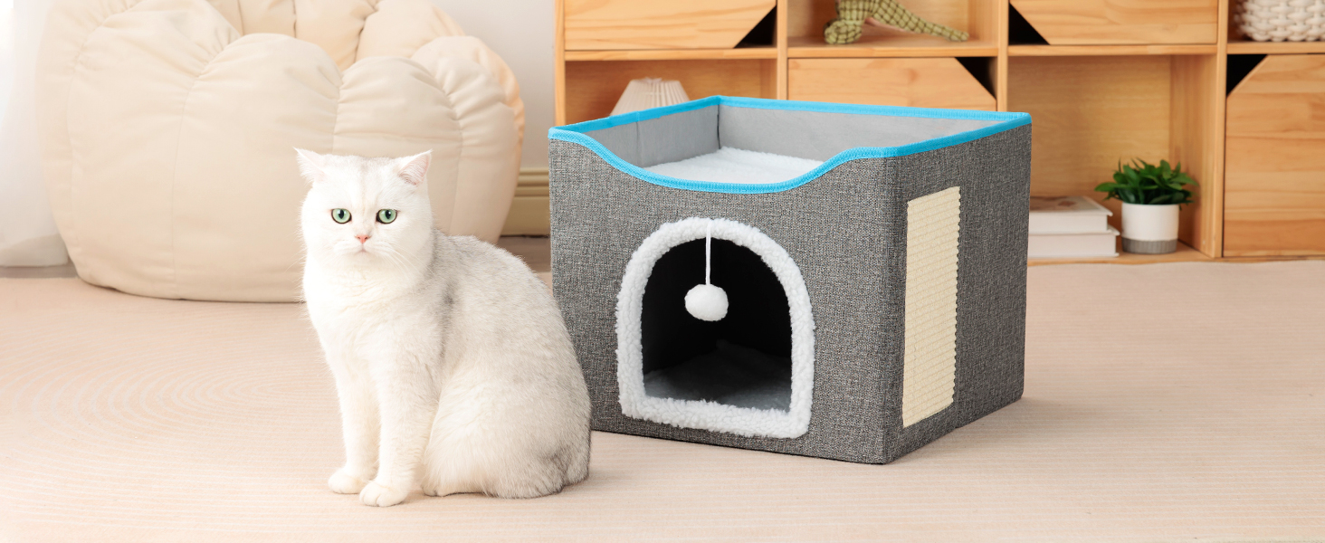 Будиночок для котів FURRYPAWS - затишний будиночок для котів для дому та вулиці, ідеальний для котів та кошенят, стабільна конструкція, сірий, на 2 котів