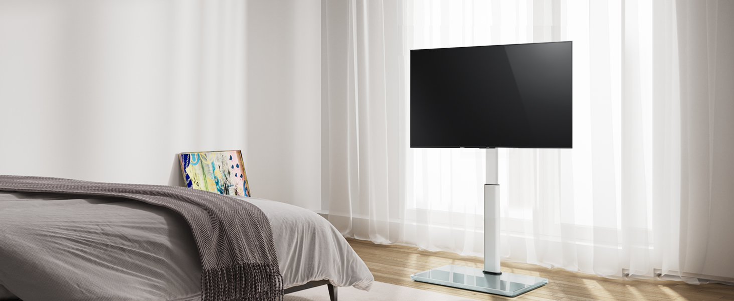 AOKCOS Adjustable TV Stand Base - Height 1350mm, Tilting & Swivel, for 32-70 inch TVs, Universal VESA 400x400, 40kg Capacity (White)