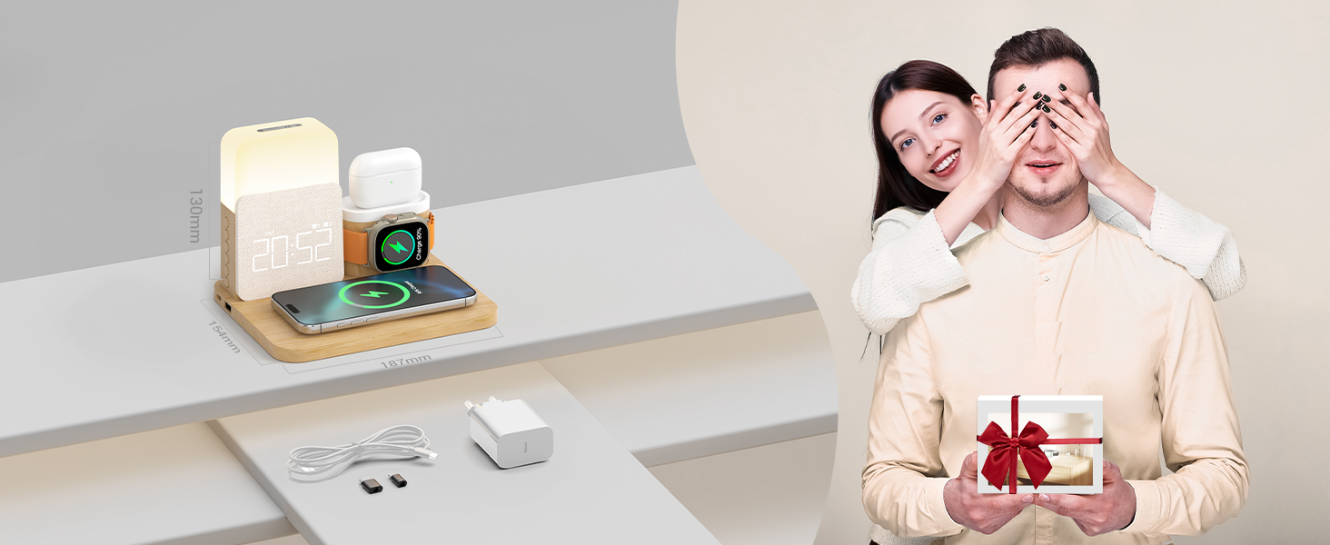 Бездротова зарядна станція COLSUR 3-в-1 для Apple Watch, iPhone, AirPods, 15 Вт, нічна лампа з годинником та зарядкою, аксесуар для смартфона