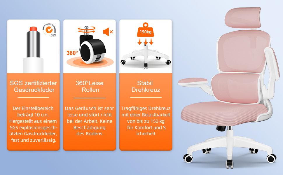 Ергономічне крісло для офісу з регульованою підголовником, підтримкою попереку та відкидними підлокітниками, крісло для начальника, 150 кг, функція гойдання до 135° (Рожевий, Модель 2)