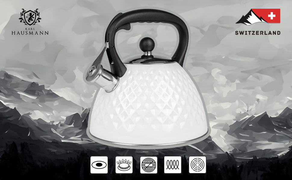 Чайник Karl Hausmann 3L з автоматичним свистком для індукційних, газових та електричних плит - нержавіюча сталь