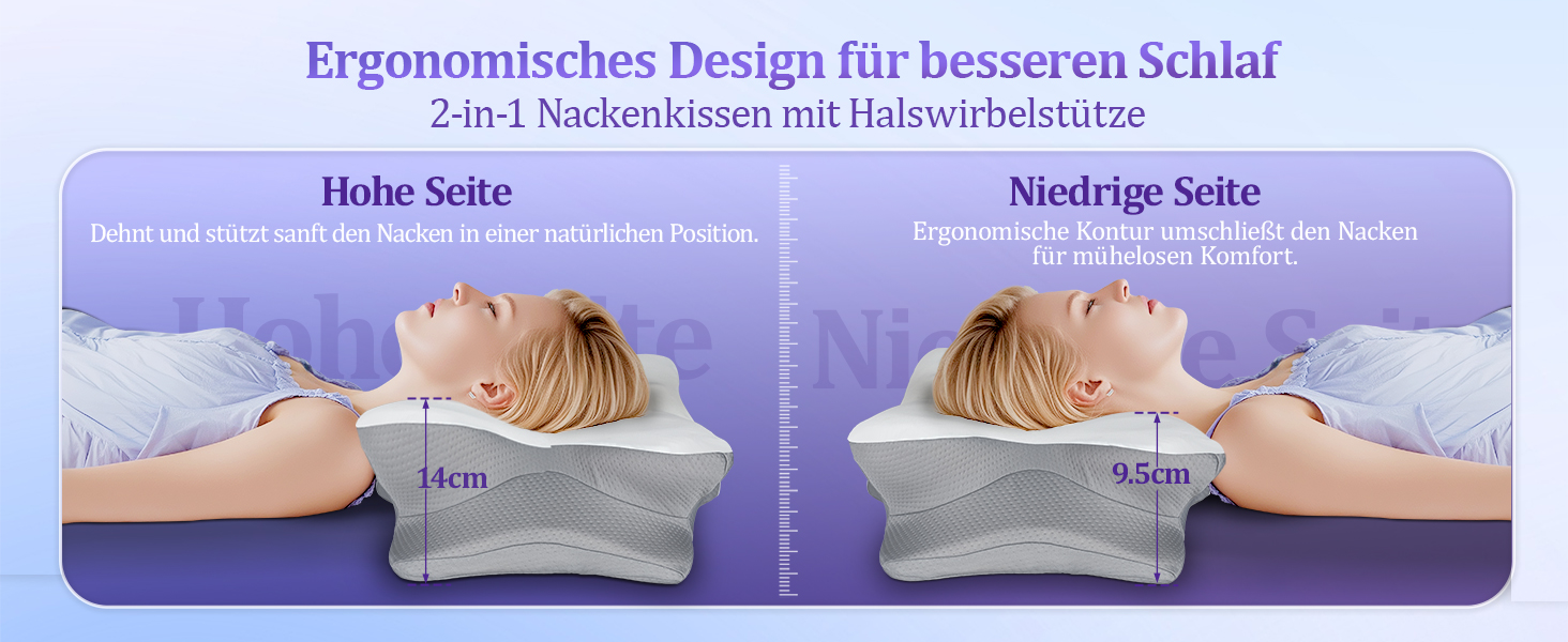 Подушка для шиї з Memory Foam - Ортопедична подушка для сну, бічних, спинних та тих, хто спить на животі. Підтримка шиї.