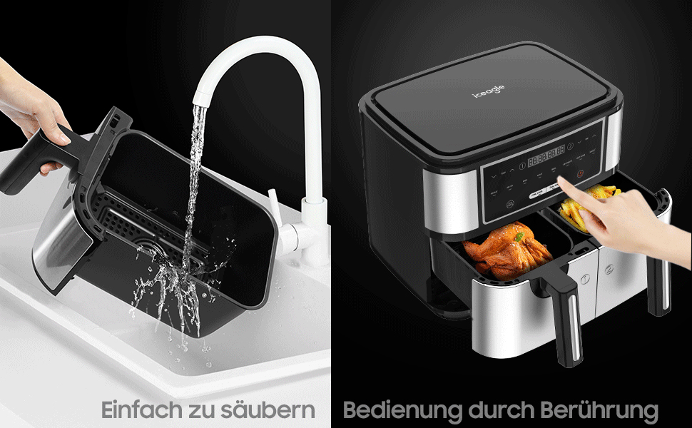 Фритюрниця повітряна подвійна 12л з подвійними камерами, LED-дисплеєм, 10 програмами, функцією сушіння та Dual Cook, 2600W