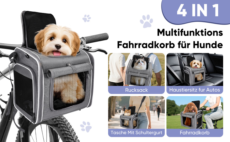 Корзина для собак на велосипед 4-в-1, розширювана сумка-рюкзак, з сітковими вікнами та дверима, для котів та собак