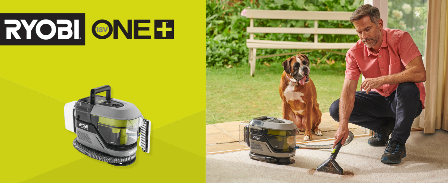 RYOBI 18V ONE+ Акумуляторний Текстильний Очищувач Pro RDC18BL-0: Потужне видалення плям, 2-в-1 миюча щітка, Dual Tank, для дому та автомобіля (без акумулятора та зарядного пристрою)