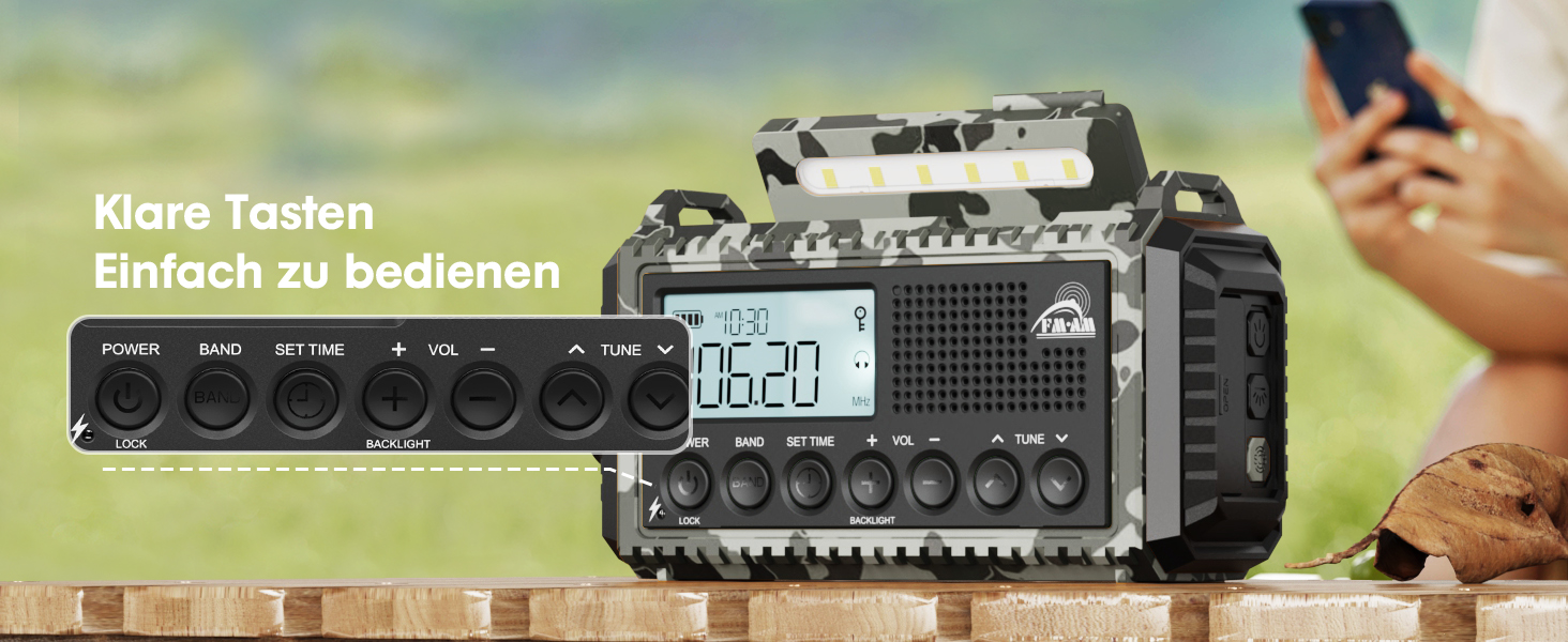 Радіо Kurbelradio на сонячній батареї та з ручкою, 12000mAh, AM/FM/SW, USB-зарядка, SOS-сигнал, для кемпінгу та надзвичайних ситуацій, зелений (сірий камуфляж)
