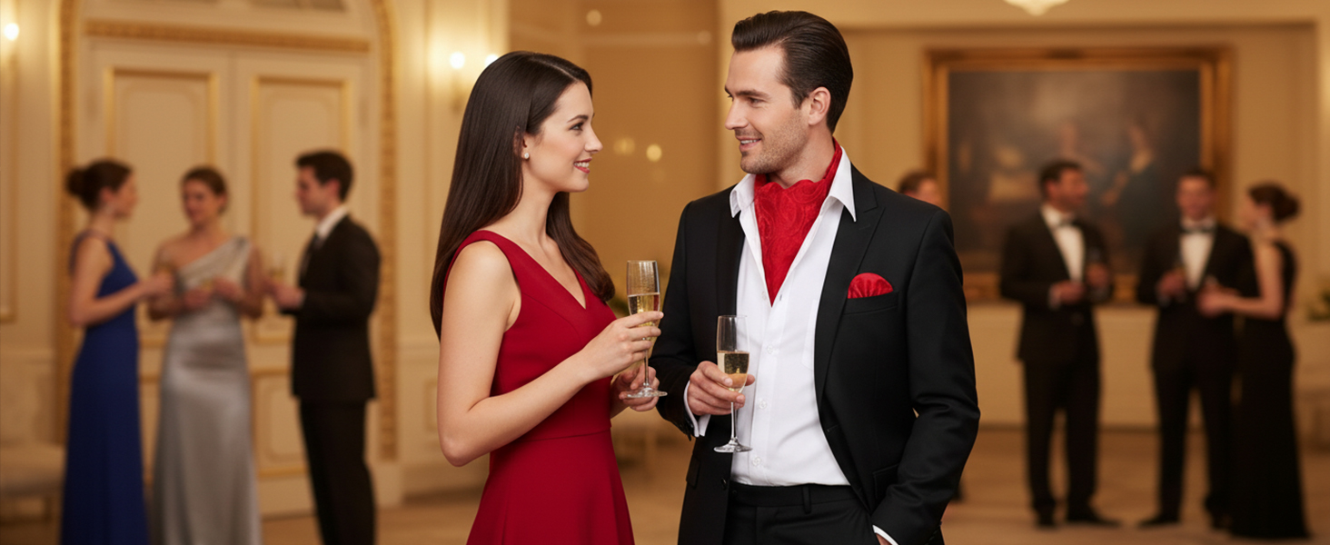 HISDERN Комплект краватка-снуд, краватка-аскот, хустинка для кишені чоловіча Paisley сіра/срібна для весілля та бізнесу