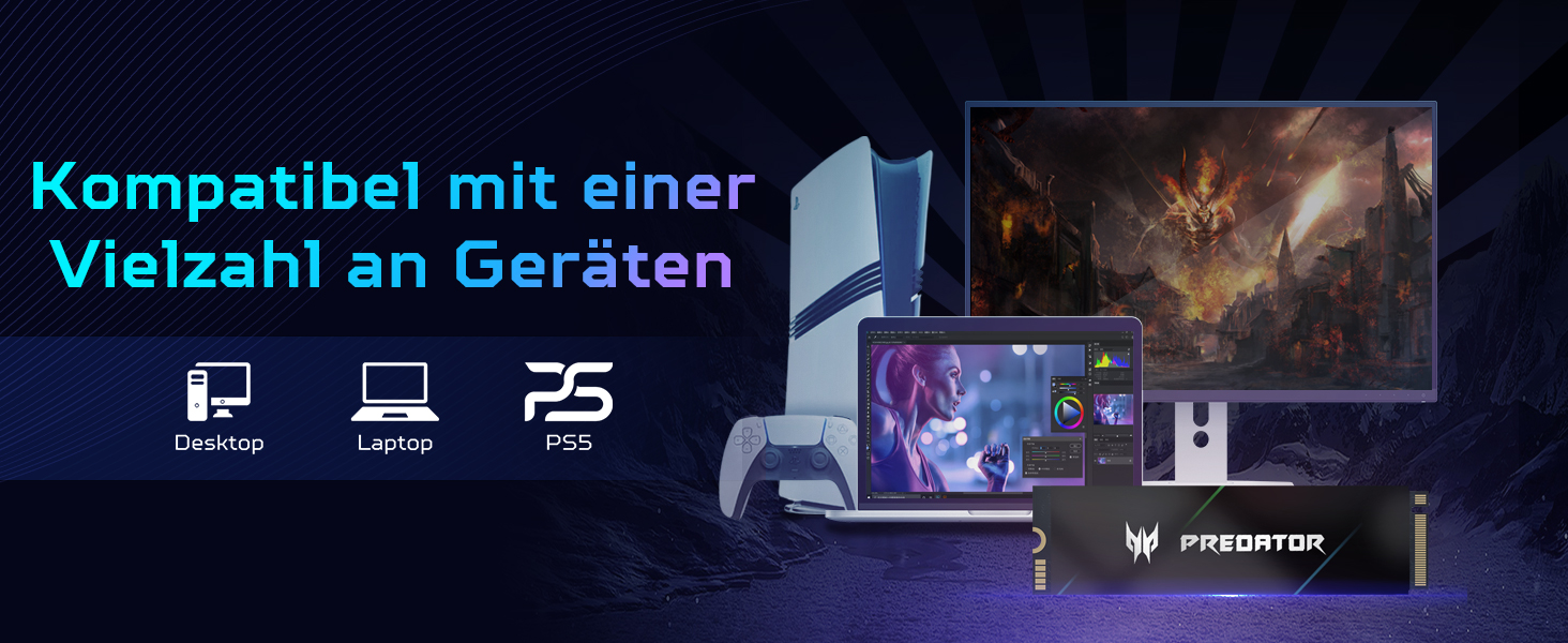 SSD Acer Predator GM7000 1TB NVMe PCIe Gen4 з DRAM Cache - Внутрішній SSD для ПК, Ноутбука, PS5