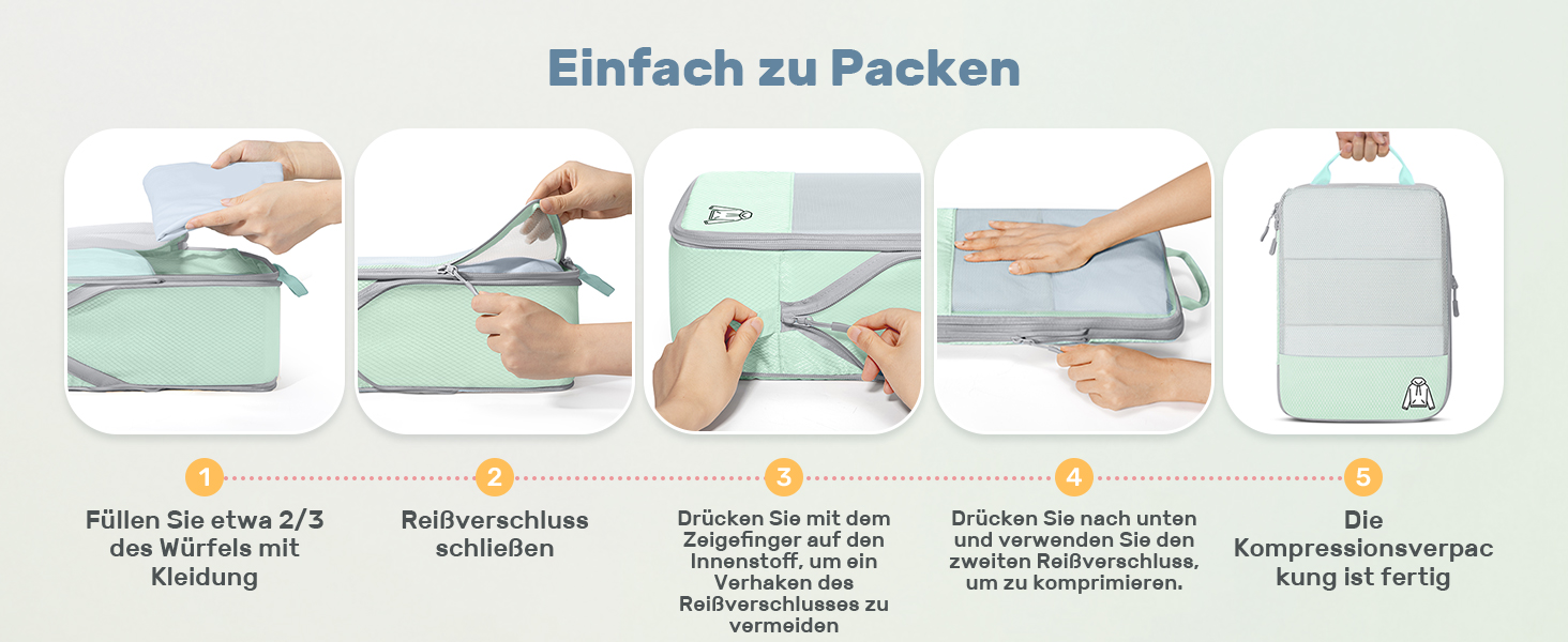 Набір з 8 компресійних органайзерів для валізи - чорний та м'ятний (8 шт.)