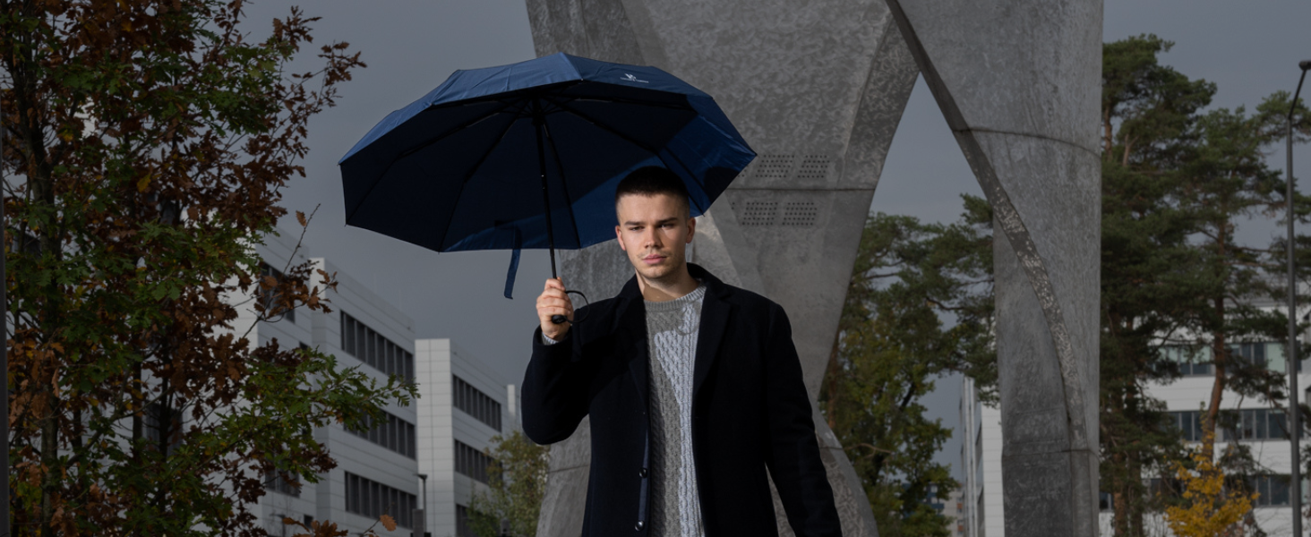 LOGAN & BARNES Парасолька штормостійка до 140 км/год - компактна, з тефлоновим покриттям, модель Boston, синього кольору