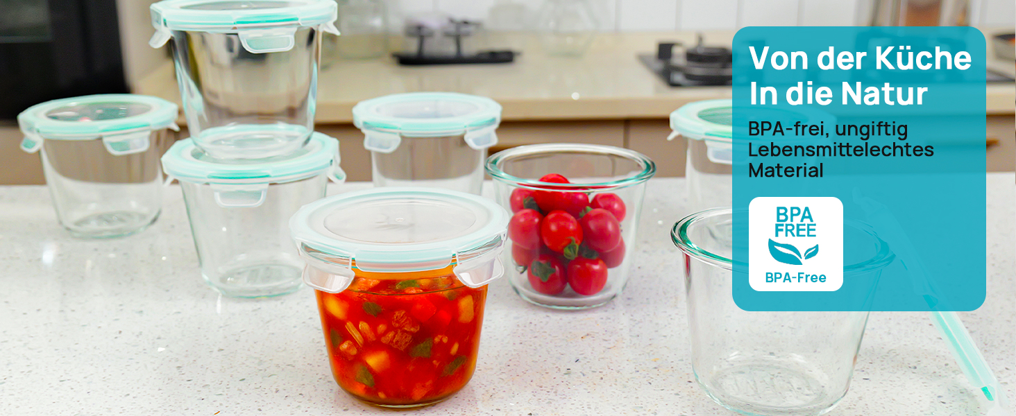 Набір контейнерів для їжі Vtopmart (15 шт.) з кришкою, скляні дозовані контейнери, для зберігання їжі, сумісні з мікрохвильовою піччю, морозильником та посудомийною машиною (6 шт. супових мисок)