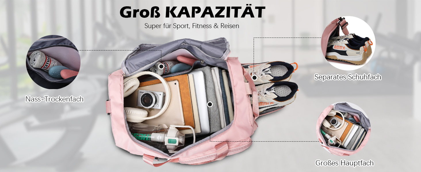 Спортивна сумка 42л для жінок і чоловіків з відділенням для взуття, водонепроникна дорожня та тренувальна сумка-рюкзак для фітнесу, плавання та подорожей