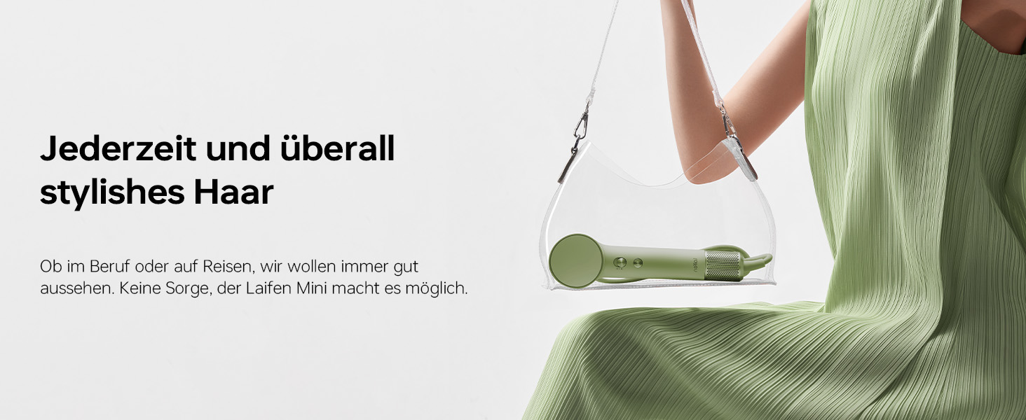 Компактний фен для волосся Laifen Mini (Matcha Green) — потужний мотор 110 000 об/хв, 200 млн негативних іонів, режим для дітей, легкий дорожній фен, 299 г