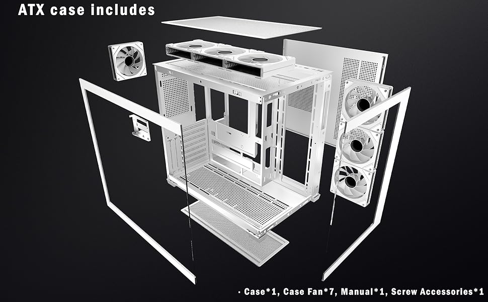 Корпус ПК ATX ANSAITE H-D9 (Білий) з 7 вентиляторами ARGB, підтримка радіатора 360 мм, скляна панель, USB Type-C