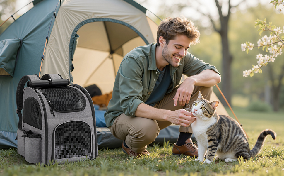 Рюкзак для тварин до 10 кг з сіткою, дихаючий та легкий, з внутрішнім шнуром безпеки та килимком (сірий)