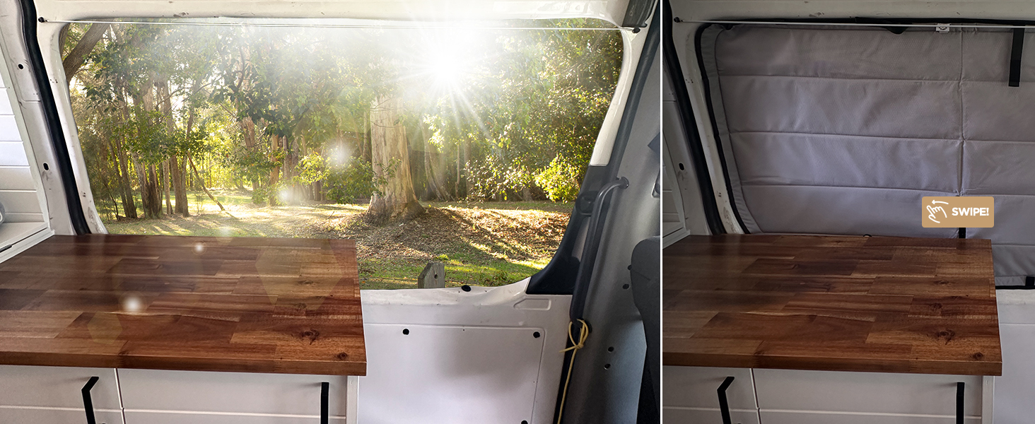 Ізольована затемнююча шторка для дверей Mercedes Sprinter (2007-сьогодні) Living in a Bubble – сонцезахист і комфорт для вашого кемпера