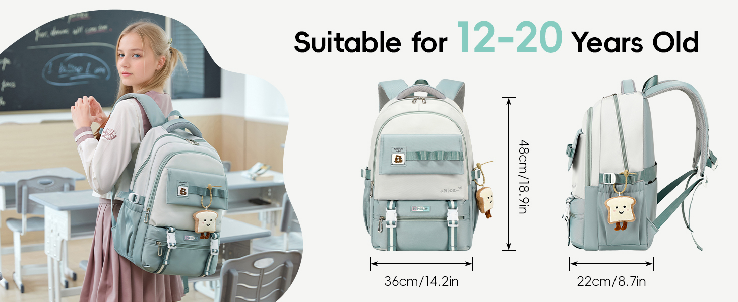 Шкільний рюкзак для дівчаток-підлітків, великий рюкзак для класу 5-12, стильний рюкзак-daypack з нейлону для гімназії, реального училища та університету, зелений