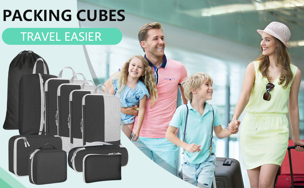 Органайзер для валізи Avmvnvc, набір 10 штук: кубики для пакування одягу, компресійні мішечки, органайзер для подорожей з косметичкою, для рюкзака та валізи, чорний