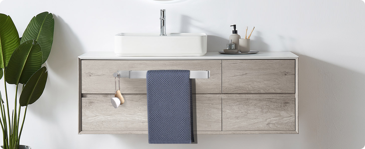 Тримач для рушників LIVEHITOP без свердління, нержавіюча сталь, самоклеючий, сріблястий, 43.5 см, з гачками для ванної кімнати (1 шт.)