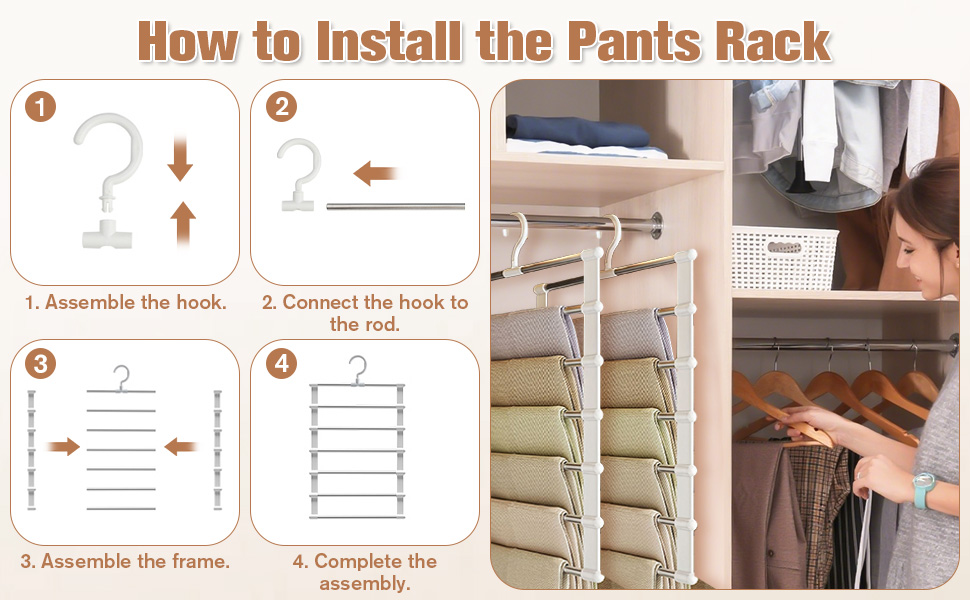 Набір з 3 штук вішалок для штанів, 7 в 1, економія місця, неслизькі вішалки для штанів, органайзер для шафи з 10 прищіпками, з нержавіючої сталі, складні вішалки для штанів, шарфів, рушників, краваток, постільної білизни