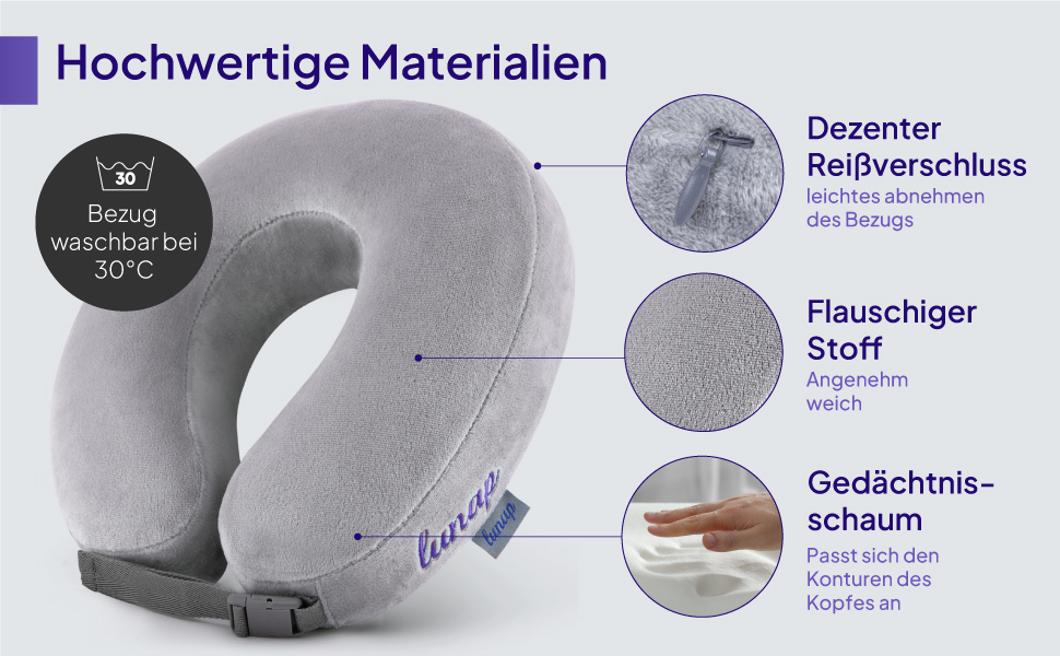 Подушка для шиї Travel Pillow Roundy O сірого кольору | Подушка для подорожей в літак, авто | Memory Foam, дихаюча тканина, знімна наволочка