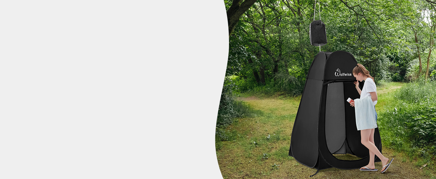 Portable Pop-Up Shower Toilet Privacy Tent - Outdoor Camping Toilet & Shower Cabin with Screen & Space for Hiking, Beach, and Travel (Black, L)